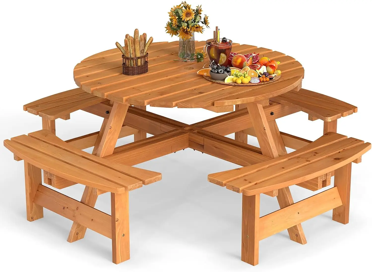 Outdoor Camping Usa - USA Stock8-Person Wood Picnic Table Bench