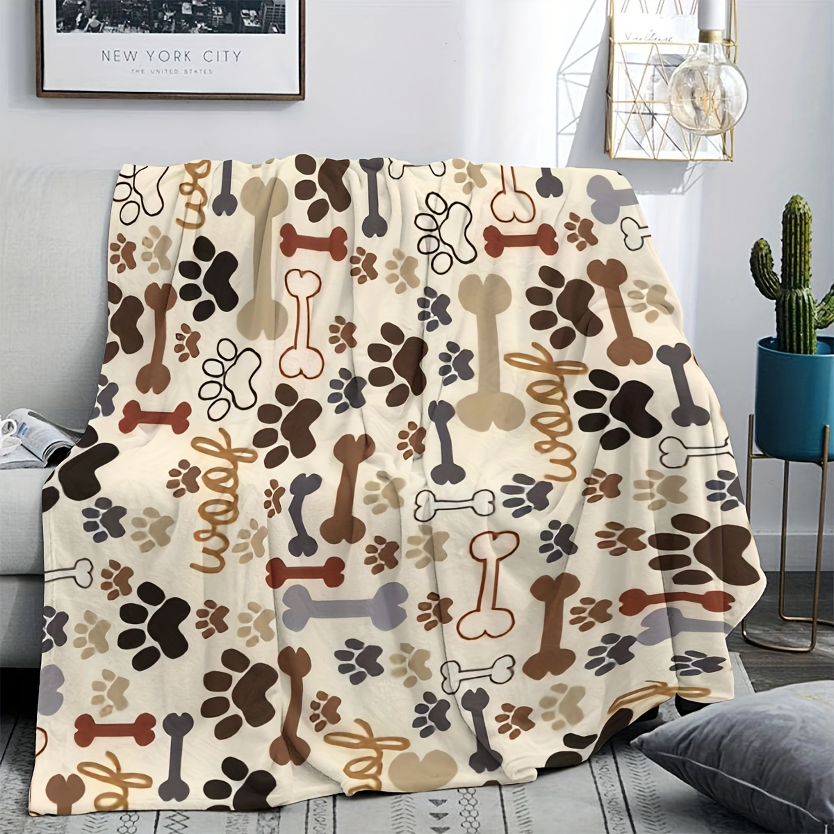 1pc Dog Paw And Bone Fleece Bl - Outdoor Camping Dog Bed recension och pris